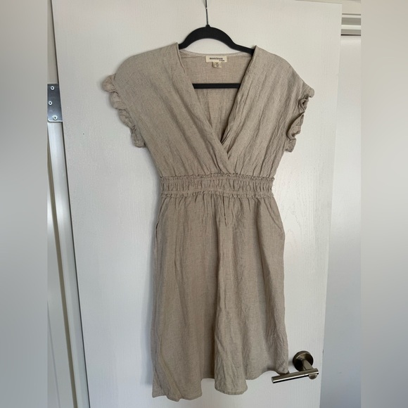 Linen V Neck Ruffle Dress - Picture 3 of 4